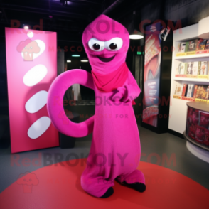 Magenta Snake mascot costume character dressed with a Mini Dress and Beanies