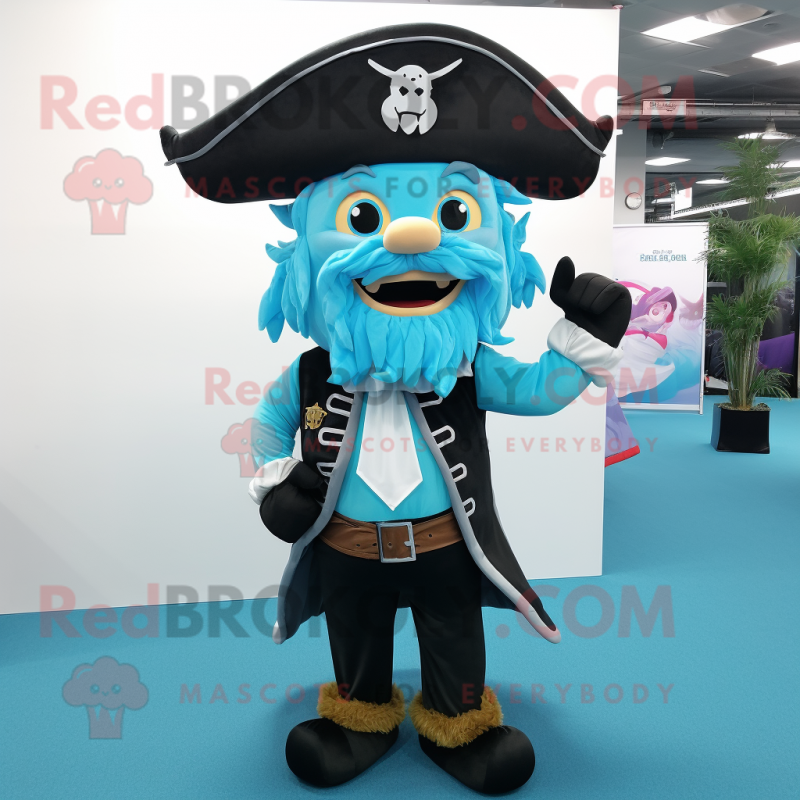 Sky Blue Pirate mascot costume character dressed with a Suit Jacket and Hair clips