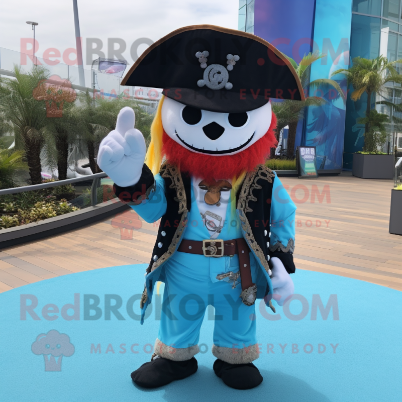 Sky Blue Pirate mascot costume character dressed with a Suit Jacket and Hair clips Sky Blue Pirate mascot costume character dressed with a Suit Jacket and Hair clips