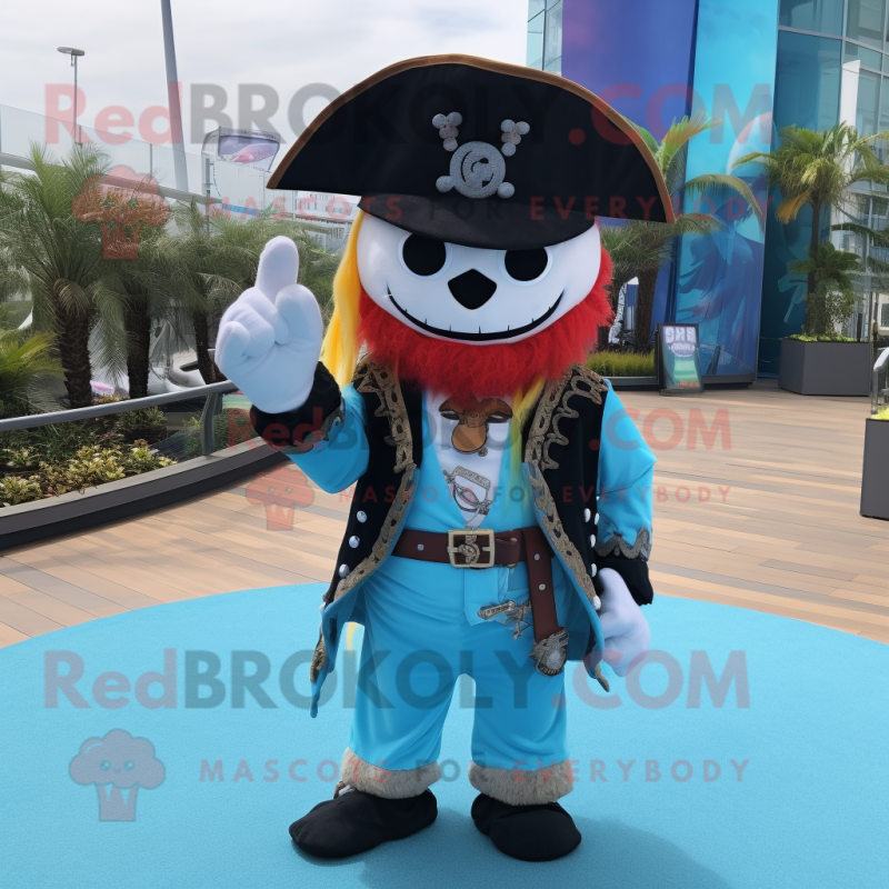 Sky Blue Pirate mascot costume character dressed with a Suit Jacket and Hair clips