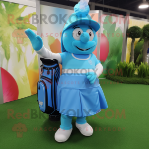Cyan Golf Bag mascot costume character dressed with a A-Line Skirt and Anklets