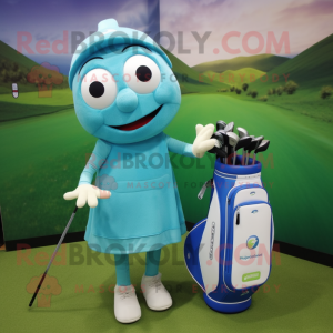 Cyan Golf Bag maskot kostym...