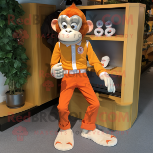 Orange Monkey mascot costume character dressed with a Dress Shirt and Shoe clips