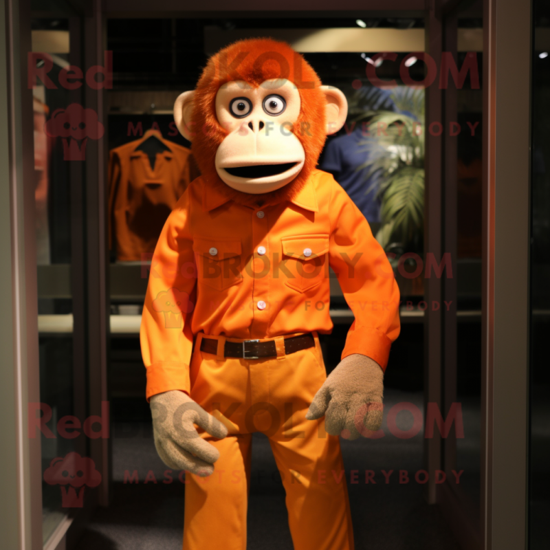 Orange Monkey mascot costume character dressed with a Dress Shirt and Shoe clips