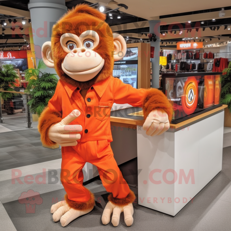 Orange Monkey mascot costume character dressed with a Dress Shirt and Shoe clips