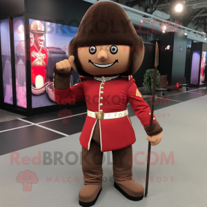 Brown British Royal Guard mascot costume character dressed with a Long Sleeve Tee and Foot pads