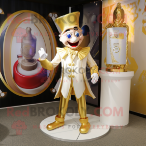 Gold Ring Master mascot costume character dressed with a Playsuit and Shoe clips