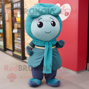 Teal Dim Sum mascot costume character dressed with a Jeggings and Scarf clips