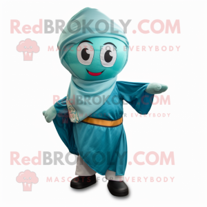 Teal Dim Sum mascot costume character dressed with a Jeggings and Scarf clips