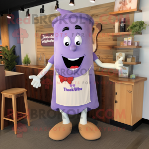 Lavender Steak mascot costume character dressed with a Tank Top and Tie pins