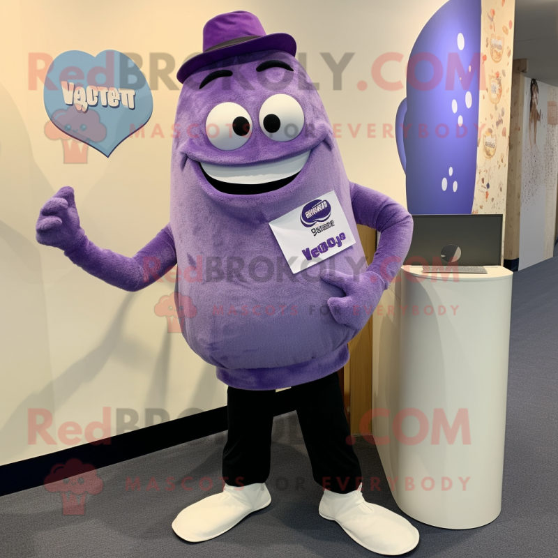 Lavender Steak mascot costume character dressed with a Tank Top and Tie pins Lavender Steak mascot costume character dressed with a Tank Top and Tie pins