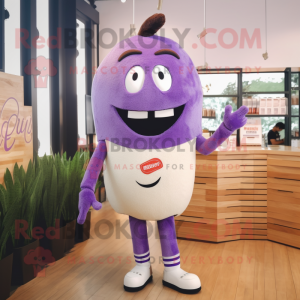 Lavender Steak mascot costume character dressed with a Tank Top and Tie pins