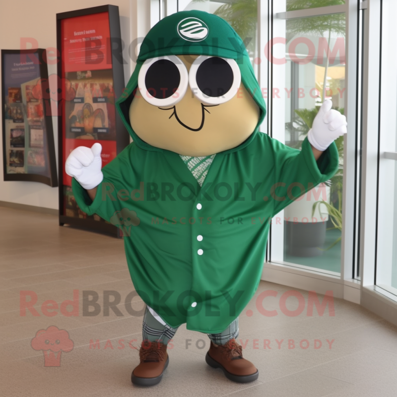 Forest Green Oyster mascot costume character dressed with a Windbreaker and Bracelets