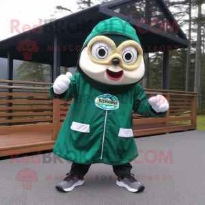Forest Green Oyster mascot costume character dressed with a Windbreaker and Bracelets
