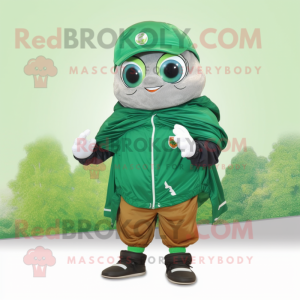 Forest Green Oyster mascot costume character dressed with a Windbreaker and Bracelets