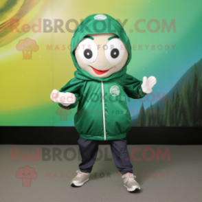 Forest Green Oyster mascot costume character dressed with a Windbreaker and Bracelets