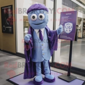 Purple Attorney mascot costume character dressed with a Chambray Shirt and Shawls