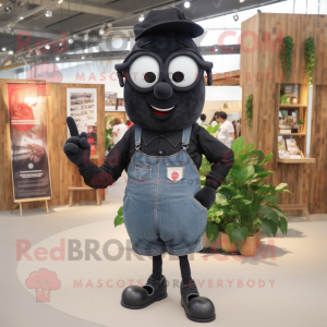Black Pepper mascot costume character dressed with a Denim Shorts and Eyeglasses