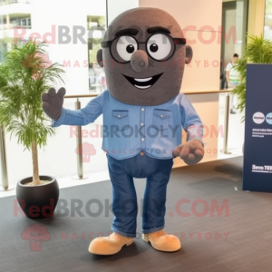 Black Pepper mascot costume character dressed with a Denim Shorts and Eyeglasses