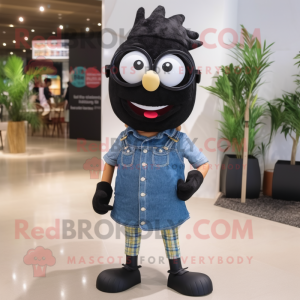 Black Pepper mascot costume character dressed with a Denim Shorts and Eyeglasses