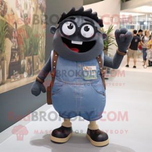 Black Pepper mascot costume character dressed with a Denim Shorts and Eyeglasses