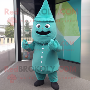 Teal Ice Cream Cone mascot costume character dressed with a Hoodie and Cummerbunds
