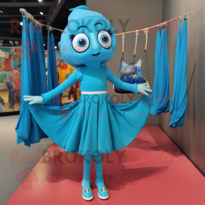 Turquoise Trapeze Artist mascot costume character dressed with a Mini Dress and Messenger bags