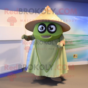 Olive Ray mascot costume character dressed with a Wrap Skirt and Hat pins