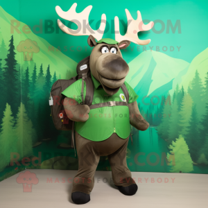 Forest Green Elk mascot costume character dressed with a Culottes and Backpacks