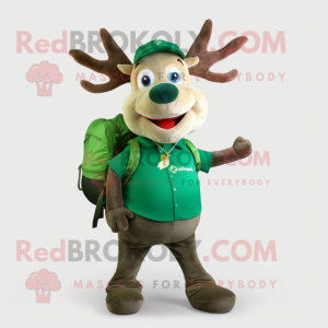 Forest Green Elk mascot costume character dressed with a Culottes and Backpacks
