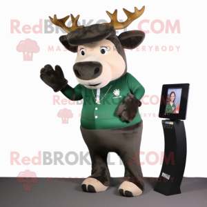 Forest Green Elk mascot costume character dressed with a Culottes and Backpacks