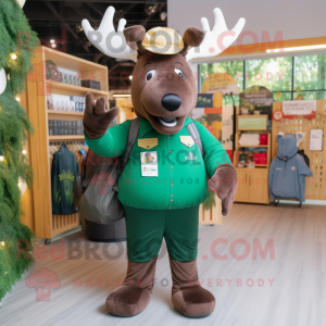 Forest Green Elk mascot costume character dressed with a Culottes and Backpacks