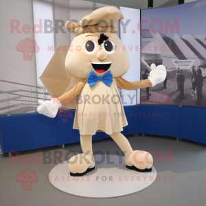 Beige Goulash mascot costume character dressed with a Running Shorts and Bow ties