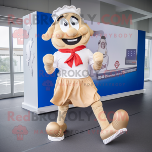 Beige Goulash mascot costume character dressed with a Running Shorts and Bow ties