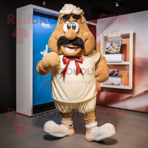 Beige Goulash mascot costume character dressed with a Running Shorts and Bow ties