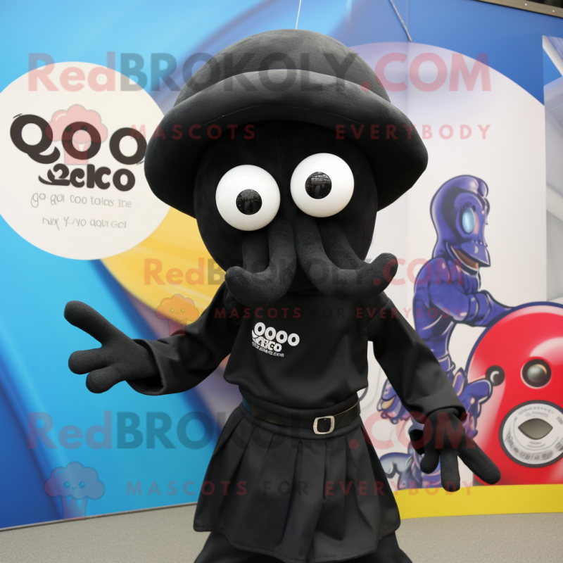 Black Squid mascot costume character dressed with a Oxford Shirt and Rings Black Squid mascot costume character dressed with a Oxford Shirt and Rings