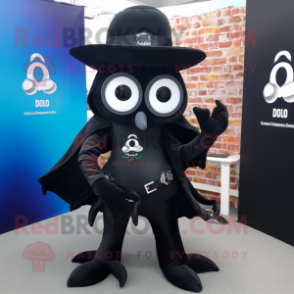 Black Squid mascot costume character dressed with a Oxford Shirt and Rings