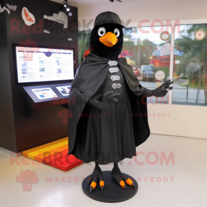 Black Blackbird mascot costume character dressed with a Raincoat and Necklaces