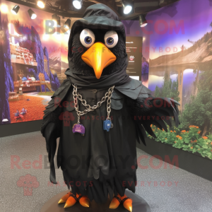 Black Blackbird mascot costume character dressed with a Raincoat and Necklaces