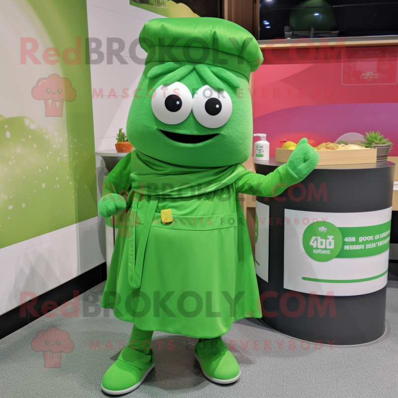 Green Miso Soup mascot costume character dressed with a Blouse and Shoe laces Green Miso Soup mascot costume character dressed with a Blouse and Shoe laces