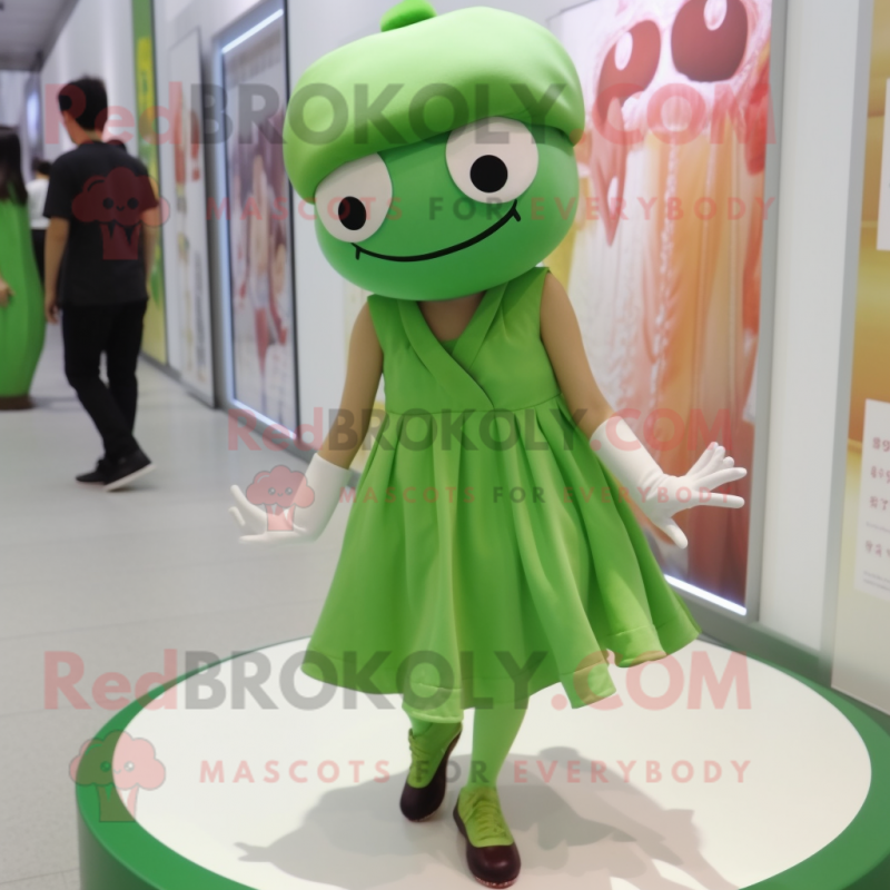 Green Miso Soup mascot costume character dressed with a Blouse and Shoe laces Green Miso Soup mascot costume character dressed with a Blouse and Shoe laces