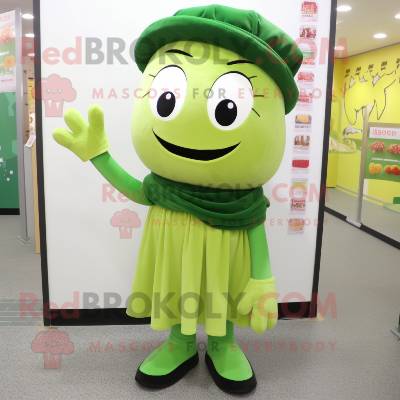 Green Miso Soup mascot costume character dressed with a Blouse and Shoe laces Green Miso Soup mascot costume character dressed with a Blouse and Shoe laces