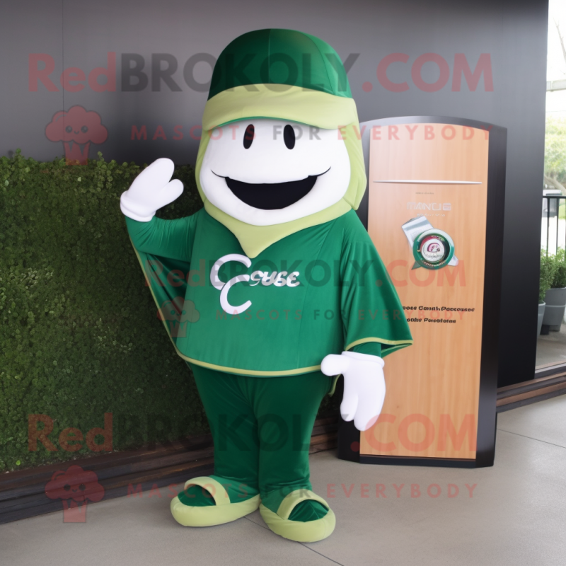 Forest Green Champagne mascot costume character dressed with a Rash Guard and Shawl pins Forest Green Champagne mascot costume character dressed with a Rash Guard and Shawl pins