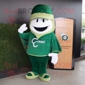 Forest Green Champagne mascot costume character dressed with a Rash Guard and Shawl pins