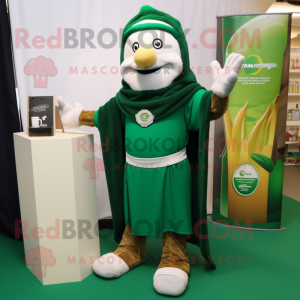Forest Green Champagne mascot costume character dressed with a Rash Guard and Shawl pins