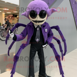 Lavender Spider mascot costume character dressed with a Biker Jacket and Tie pins