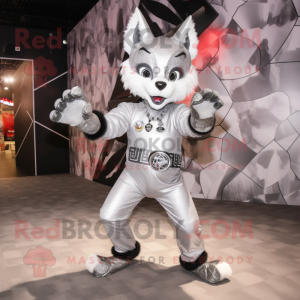 Silver Lynx mascot costume character dressed with a Bodysuit and Keychains