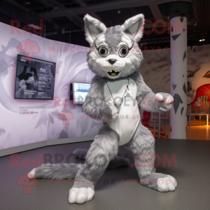 Silver Lynx mascot costume character dressed with a Bodysuit and Keychains