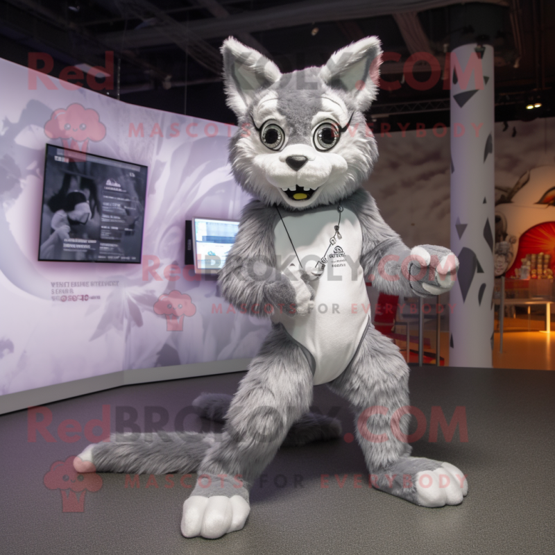 Silver Lynx mascot costume character dressed with a Bodysuit and Keychains Silver Lynx mascot costume character dressed with a Bodysuit and Keychains