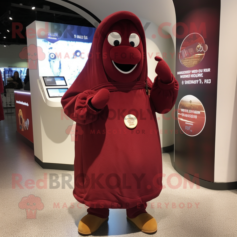 Maroon Pepper mascot costume character dressed with a Parka and Cummerbunds Maroon Pepper mascot costume character dressed with a Parka and Cummerbunds